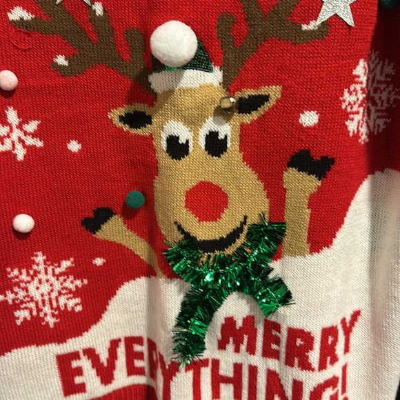 Ugly Christmas Sweater.   Red with Reindeer
Size XL(15-17). Pre-owned - Picture 2 of 5